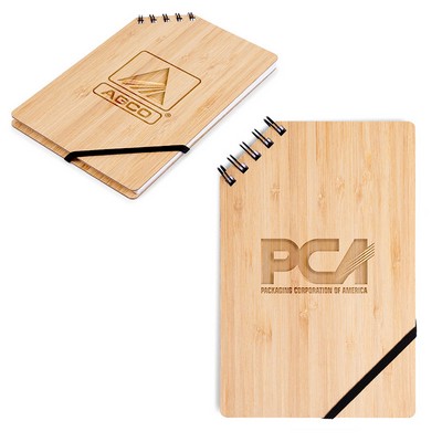 A5 Corner Spiral Bound Journal Book w/Bamboo Cover